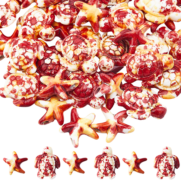 

PandaHall SUNNYCLUE 100Pcs 2 Styles Synthetic Turquoise Dyed Beads Strands, Fuel Injection Effect, Starfish & Sea Turtle, Orange Red...
