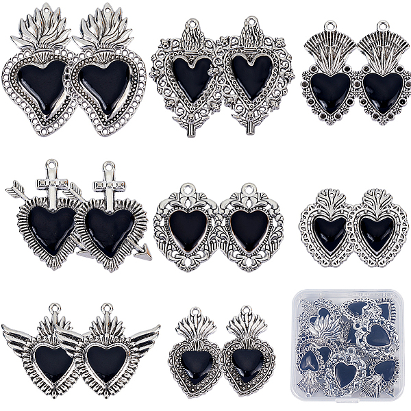 

PandaHall SUNNYCLUE 16Pcs 8 Style Alloy Pendants, with Enamel, Antique Silver, Cross & Heart Charm, Black, 29~48x21.5~39x2~4mm, Hole...