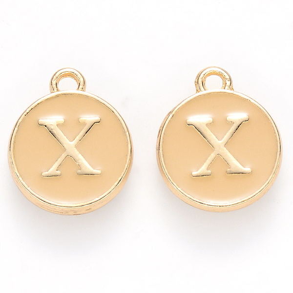 

PandaHall Golden Plated Alloy Enamel Charms, Cadmium Free & Lead Free, Enamelled Sequins, Flat Round with Letter, Wheat, Letter.X, 14x12x2mm..., Orange