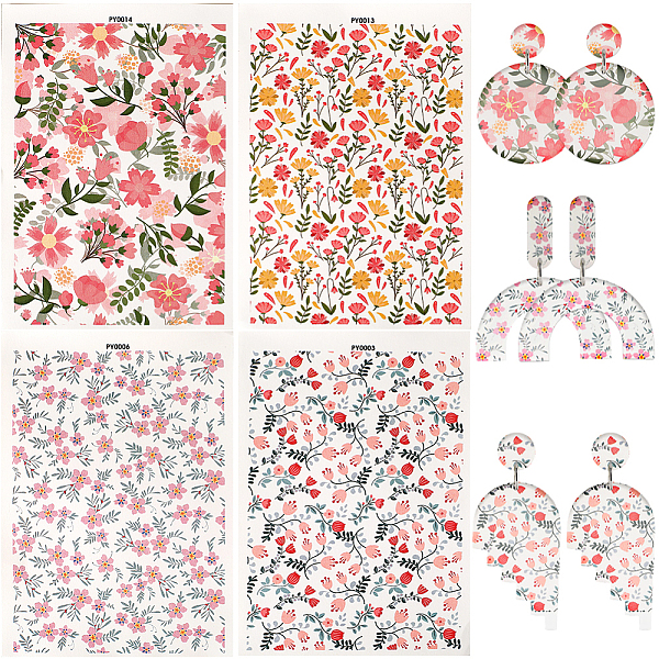 

PandaHall CRASPIRE 20 Sheets 4 Style Flower Pattern Ceramics Clay Water Transfer Paper, Underglaze Transfer Decals, for DIY Earrings..., Multicolor