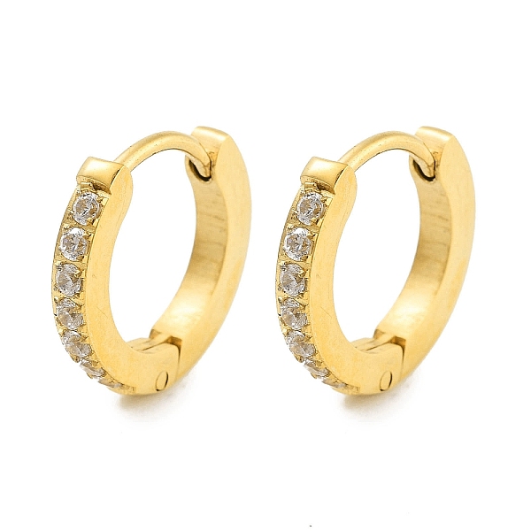 

PandaHall Ion Plating(IP) 304 Stainless Steel Micro Pave Clear Cubic Zirconia Huggie Hoop Earrings, with 316 Stainless Steel Pins, Golden...