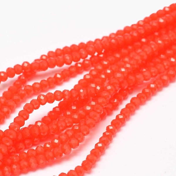 

PandaHall Faceted Rondelle Glass Beads Strands, Coral, 3.5x2.5~3mm, Hole: 0.8mm, about 125~128pcs/strand, 13.7~14.1 inch(35~36cm) Glass..., Red