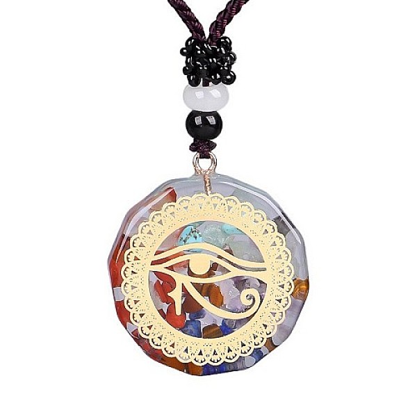 

PandaHall Orgonite Chakra Natural & Synthetic Mixed Stone Pendant Necklaces, Nylon Thread Necklace for Women, Flat Round, Eye, 25.59 inch...