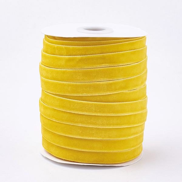 PandaHall Single Face Velvet Ribbon, Yellow, 3/8 inch(9.5~10mm), about 50yards/roll(45.72m/roll) Velvet None Yellow