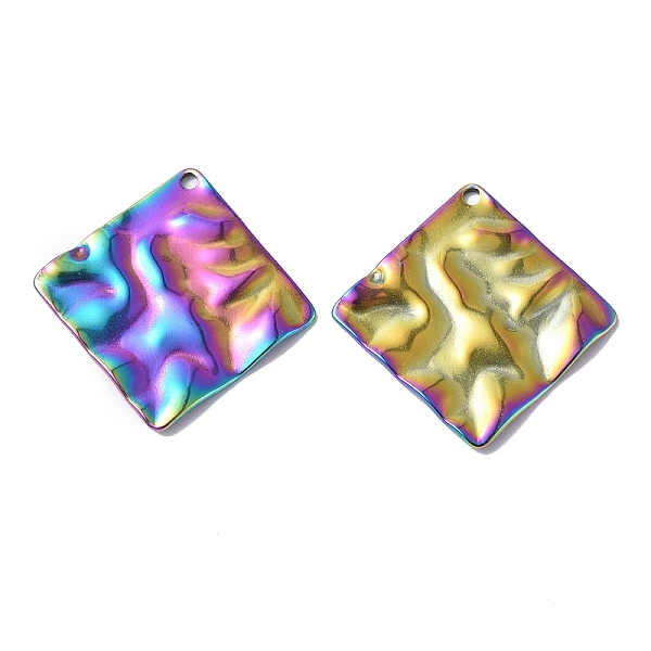 

PandaHall Ion Plating(IP) 304 Stainless Steel Pendants, Textured, Rhombus Charm, Rainbow Color, 33x33x2mm, Hole: 1.8mm 304 Stainless Steel...