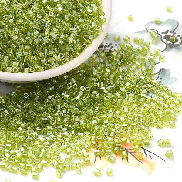 

PandaHall Transparent Colours Luster Glass Seed Beads, Hexagon(Two Cut), Yellow Green, 2x1.5mm, Hole: 0.9mm Glass