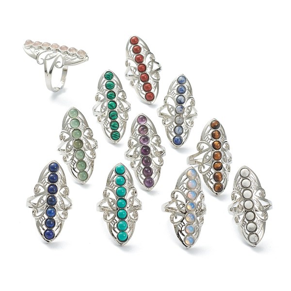 

PandaHall Adjustable Natural & Synthetic Gemstone Finger Rings, with Platinum Plated Brass Findings, Inner Diameter: 18mm Mixed Stone
