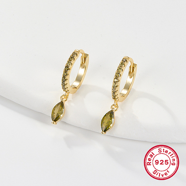 

PandaHall 925 Sterling Silver Hoop Earring for Dangle Earrings, with Horse Eye Cubic Zirconia Dangle Charms, Olive, 21x3mm Sterling Silver..., Green