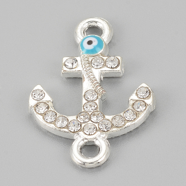 

PandaHall Alloy Rhinestone Links connectors, Cadmium Free & Lead Free, Anchor with Evil Eye, Sky Blue, Silver Color Plated, 21x14.5x2mm..., Clear