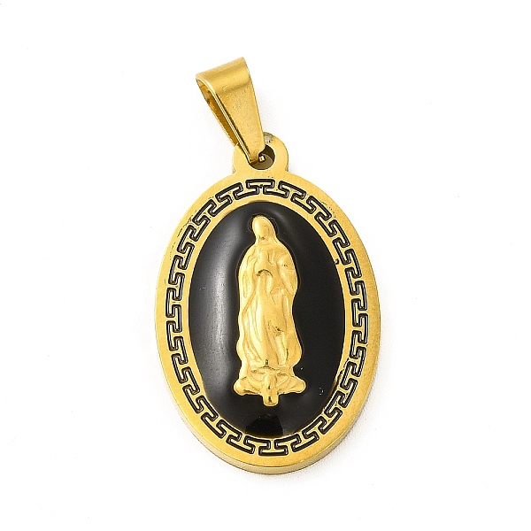 

PandaHall Vacuum Plating 304 Stainless Steel Enamel Pendants, Oval with Saint Charm, Golden, 27x17x3.5mm, Hole: 5.5x3.5mm Stainless..., Black