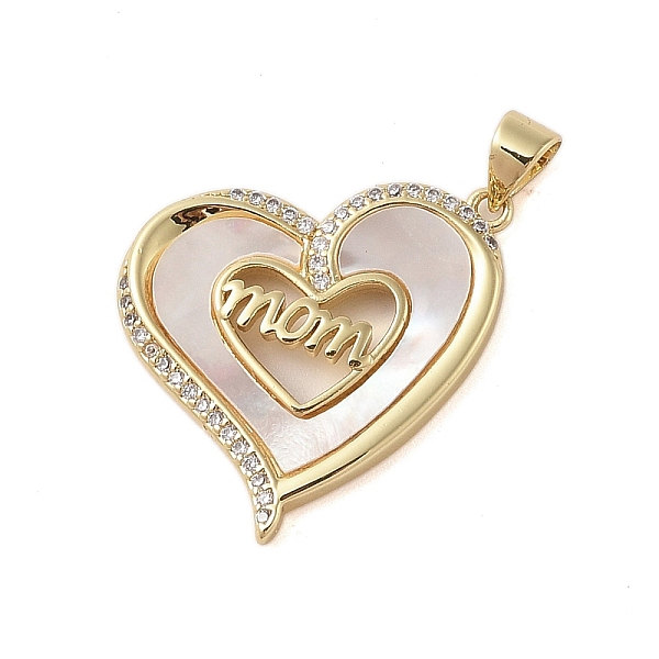 

PandaHall Brass Micro Pave Clear Cubic Zirconia Pendants, with Shell Charms, Mother's Day Collection, Real 18K Gold Plated, Heart...