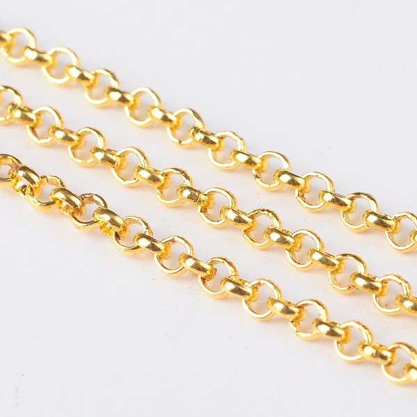 

PandaHall Iron Rolo Chains, Belcher Chain, Unwelded, Lead Free, Golden Color, with Spool, Size: Chain: about 2.5mm in diameter, 1mm thick...