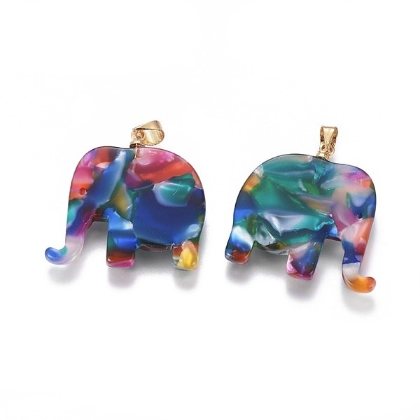 

PandaHall Resin Pendants, with Brass Finding, Elephant, Golden, Colorful, 27x27x2.5mm, Hole: 4x5mm Brass+Resin Elephant