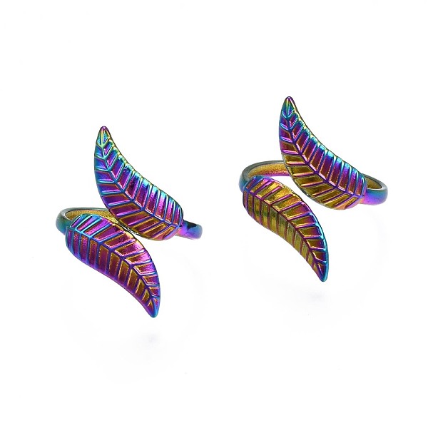 

PandaHall 304 Stainless Steel Leaf Cuff Ring, Rainbow Color Open Ring for Women, US Size 7 1/2(17.7mm) 304 Stainless Steel