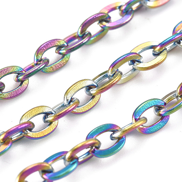 

PandaHall 3.28 Feet Ion Plating(IP) 304 Stainless Steel Cable Chains, Unwelded, Flat Oval, Rainbow Color, 66x61mm, 4x3x0.7mm 304 Stainless...