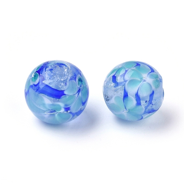 

PandaHall Handmade Lampwork Beads, Inner Flower, Round, Deep Sky Blue, 11~12x12~12.5mm, Hole: 1.5~2mm Lampwork Round Blue
