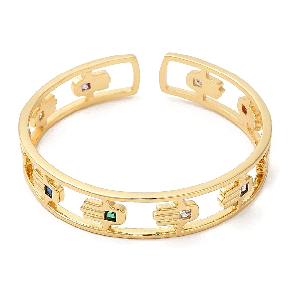 

PandaHall Colorful Cubic Zirconia Cuff Bangle, Real 18K Gold Plated Brass Hollow Bangle, Lead Free & Cadmium Free, Hamsa Hand, Inner...
