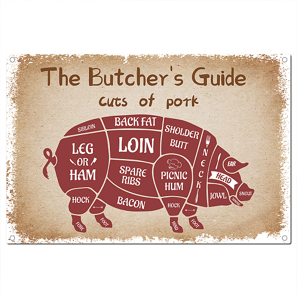 

PandaHall CREATCABIN Butcher Guide Signs Tin Plate Cuts of Pork Butcher's Guide Pig Funny Animal Metal Sign Vintage Kitchen Plaque Retro...