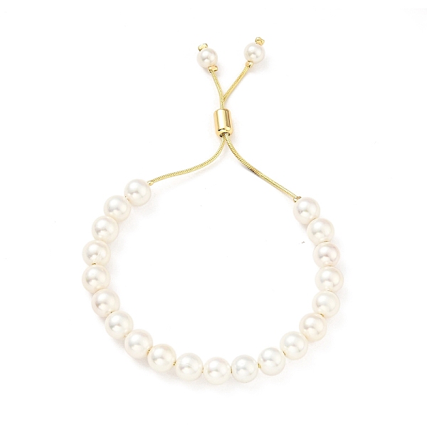 

PandaHall Shell Pearl Beaded Slider Bracelet with Brass Snake Chain, Lead Free & Cadmium Free, Real 18K Gold Plated, Beads: 8mm, Inner..., White