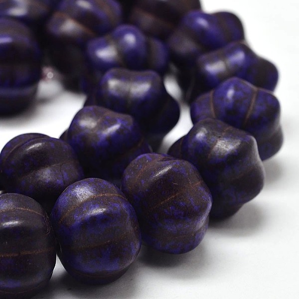

PandaHall Dyed Synthetic Turquoise Bead Strands, Pumpkin, Midnight Blue, 12x8mm, Hole: 1mm, about 868pcs/1000g Synthetic Turquoise Pumpkin...