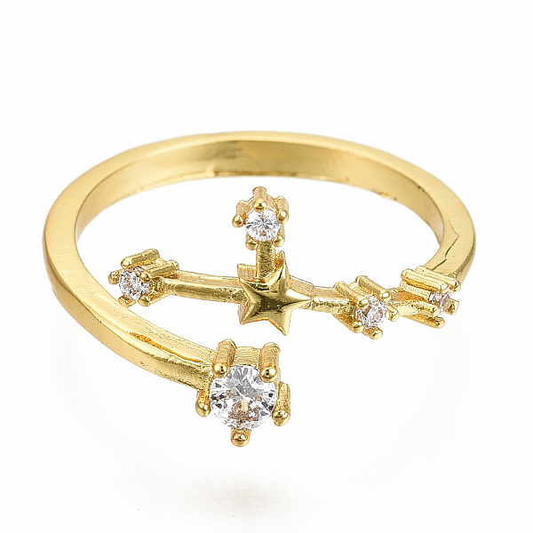 

PandaHall Brass Micro Pave Clear Cubic Zirconia Cuff Rings, Open Rings, Nickel Free, 12 Constellation/Zodiac Sign, Real 16K Gold Plated...