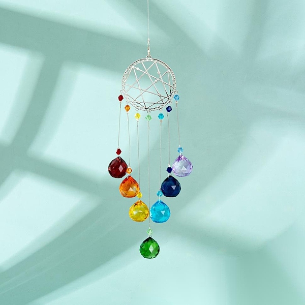 

PandaHall Crystals Chandelier Suncatchers Prisms Chakra Hanging Pendant, with Iron Cable Chains & Links, Glass Beads and Rhinestone...