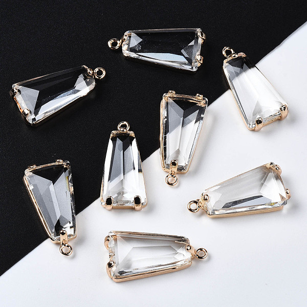 

PandaHall Transparent Glass Pendants, with Brass Findings, Long-Lasting Plated, Faceted, Trapezoid, Light Gold, 23.5x11x5mm, Hole: 1.4mm..., Clear