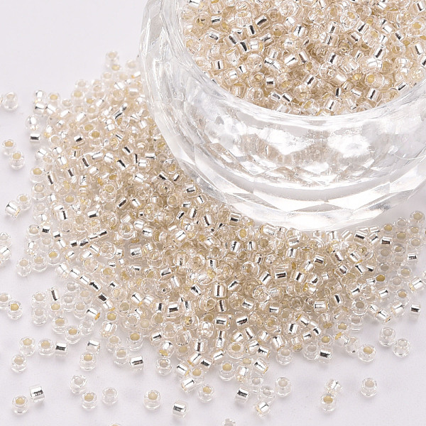 

PandaHall Glass Cylinder Beads, Seed Beads, Silver Lined, Round Hole, Floral White, 1.5~2x1~2mm, Hole: 0.8mm, about 80000pcs/bag, about...