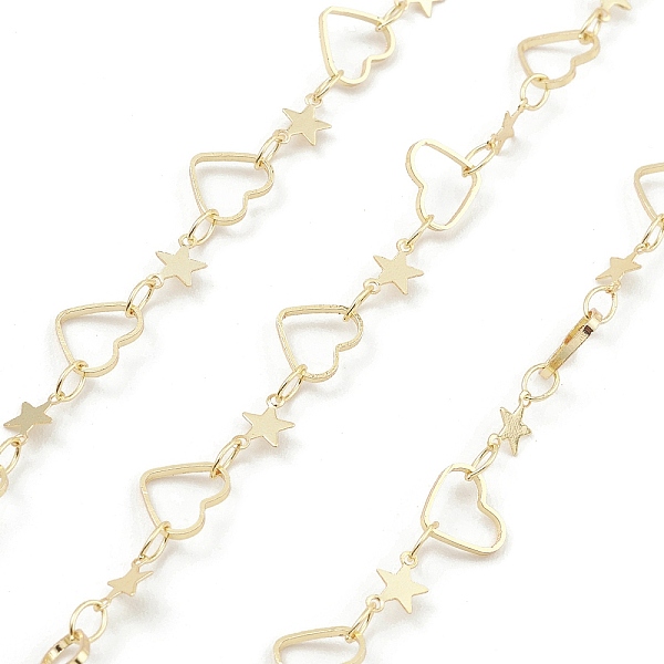 

PandaHall Brass Hollow Heart & Star Link Chains, Unwelded, with Spool, Real 18K Gold Plated, 7x8x1mm, 4x7x0.1mm Brass