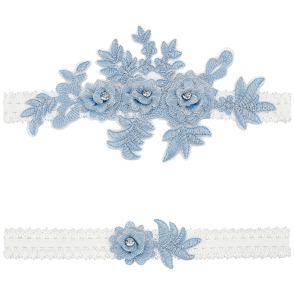 

PandaHall 3D Flower Embroidery Polyester Lace Elastic Bridal Garters, with Acrylic Rhinestone, Wedding Garment Accessories, Light Steel Blue...