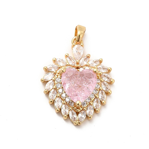 

PandaHall Brass Micro Pave Clear Cubic Zirconia Pendants, with Glass, Flower, Real 18K Gold Plated, Pink, 26x21x6.5mm, Hole: 4x2.5mm...