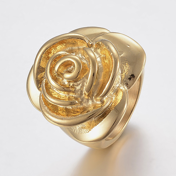 

PandaHall Ion Plating(IP) 304 Stainless Steel Wide Band Finger Rings, Flower, Golden, Size 6~9, 16~19mm 304 Stainless Steel
