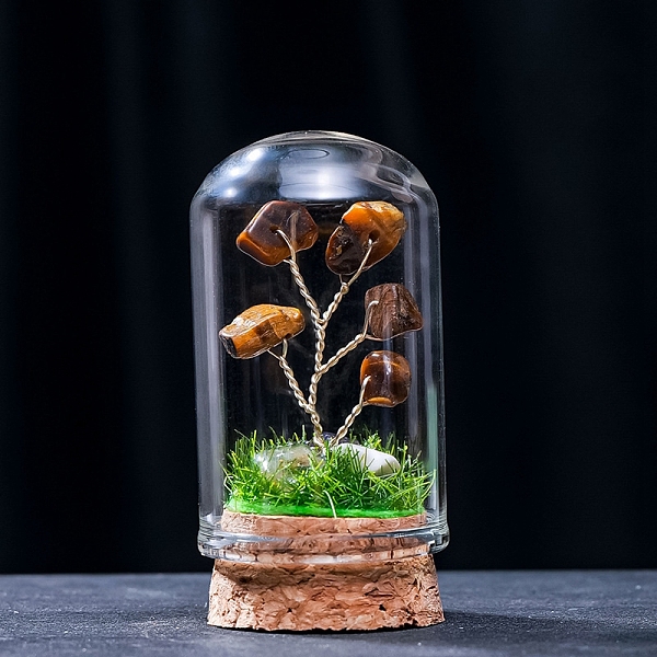 

PandaHall Natural Tiger Eye Display Decorations, Miniature Plants, with Glass Cloche Bell Jar Terrarium and Cork Base, Tree, 30x57mm Tiger...