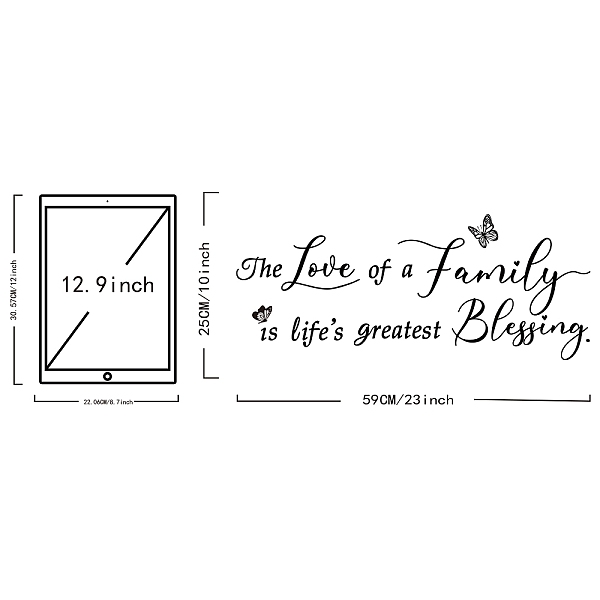 

PandaHall PVC Quotes Wall Sticker, for Stairway Home Decoration, Word The Love of a Family is Life's Greatest Blessing, Black, 24x57cm...