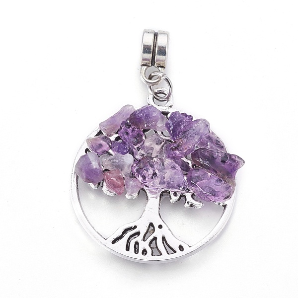 

PandaHall Alloy European Dangle Charms, with Natural Amethyst Chips, Flat Round with Tree, Antique Silver, 38mm, Hole: 4mm, 28x25x4~5mm...