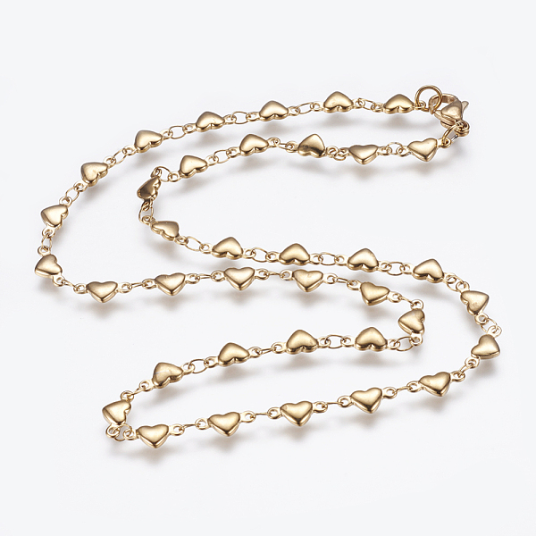 

PandaHall 304 Stainless Steel Chain Necklaces, with Lobster Claw Clasps, Ion Plating (IP), Heart, Golden, 17.3 inch~17.9 inch(44~45.5cm)...
