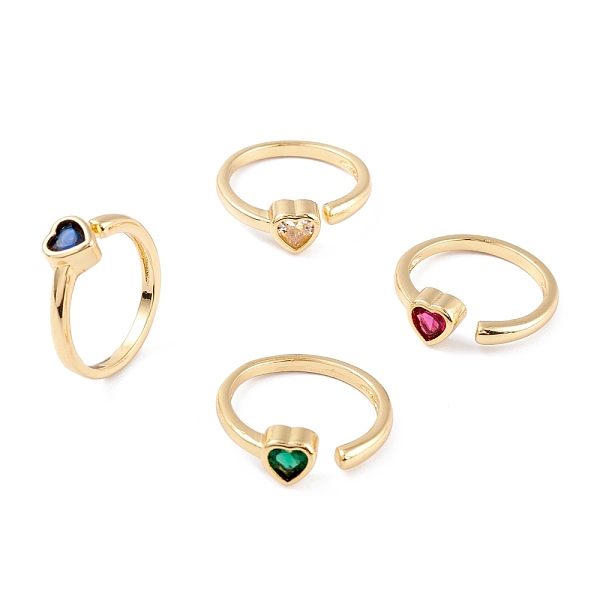 

PandaHall Brass Micro Pave Cubic Zirconia Cuff Rings, Open Rings, Long-Lasting Plated, Real 18K Gold Plated, Heart, Mixed Color, 2mm, Inner..., Multicolor