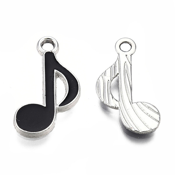 

PandaHall Alloy Pendants, with Enamel, Musical Note, Platinum, Black, 20x12x2mm, Hole: 1.8mm Alloy+Enamel Musical Note Black