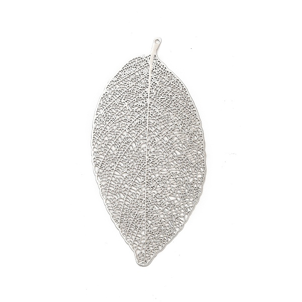 

PandaHall Rack Plating Brass Filigree Big Pendants, Long-Lasting Plated, Leaf Charms, Platinum, 64x30.5x0.3mm, Hole: 1mm Brass Leaf