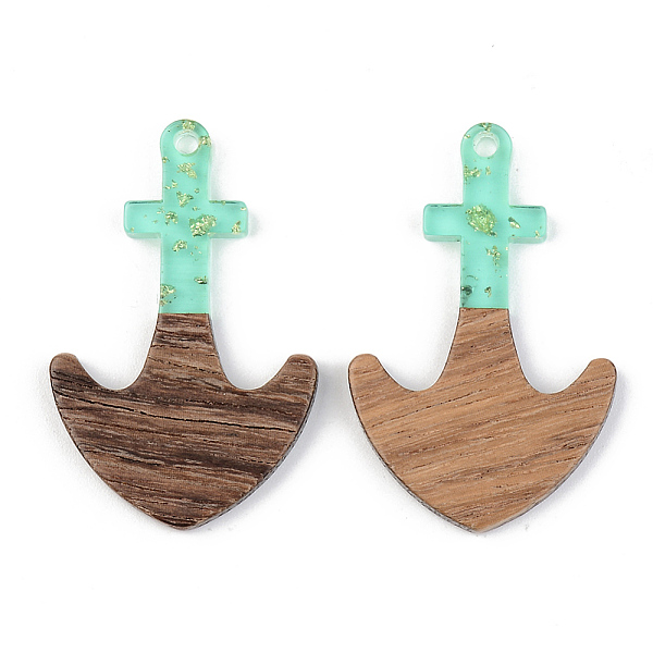 

PandaHall Transparent Resin & Walnut Wood Pendants, with Gold Foil, Anchor, Pale Turquoise, 38x24.5x3mm, Hole: 2mm Resin+Wood Anchor & Helm..., Cyan