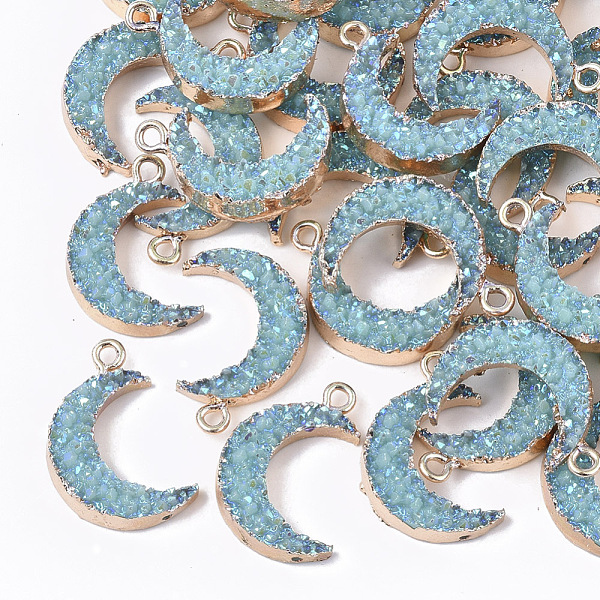 

PandaHall Druzy Resin Pendants, with Edge Light Gold Plated Iron Loops, AB Color Plated, Moon, Sky Blue, 23~24x15.5x5mm, Hole: 1.8mm...