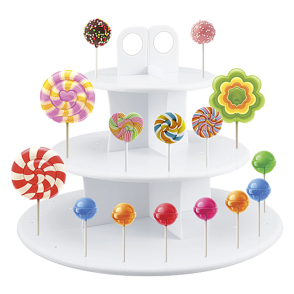 

PandaHall AHANDMAKER 3-Tiers Cake Pop Stand, 42 Holes Lollipop Holder, Cupcake Dessert Display Stand, White Pop Stick Holder Stand for...