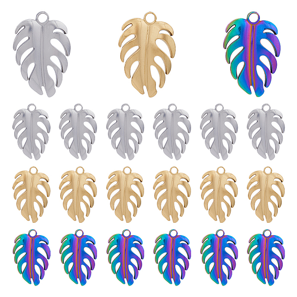 

PandaHall DICOSMETIC 18Pcs 3 Colors 201 Stainless Steel Pendants, Monstera Leaf, Mixed Color, 26.5x18x2mm, Hole: 2.5mm, 6pcs/color 201...