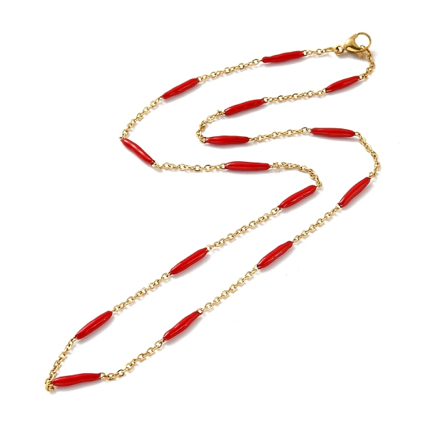 

PandaHall Enamel Bar Link Chain Necklace, with Ion Plating(IP) 304 Stainless Steel Curb Chains for Women, Golden, FireBrick, 17.72 inch..., Red