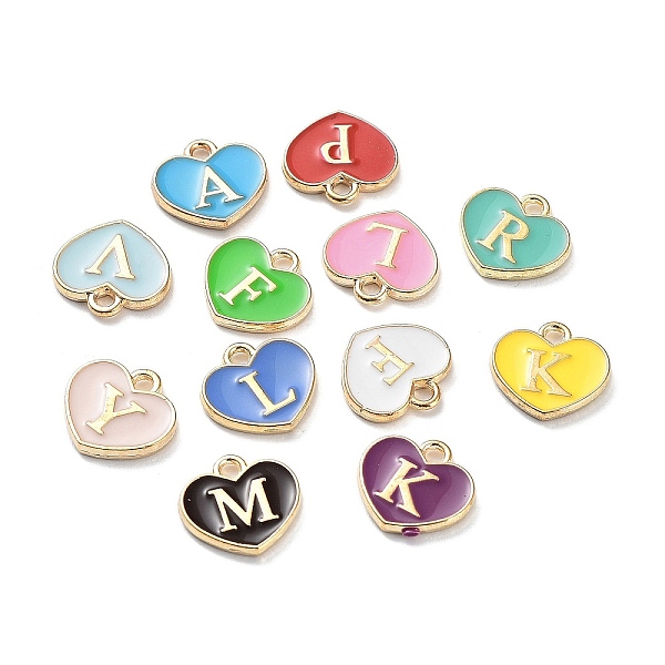 

PandaHall Alloy Enamel Charms, Light Gold, Heart with Letter Charm, Mixed Color, 11.5x12x1.8mm, Hole: 1.6mm Alloy+Enamel Heart Multicolor