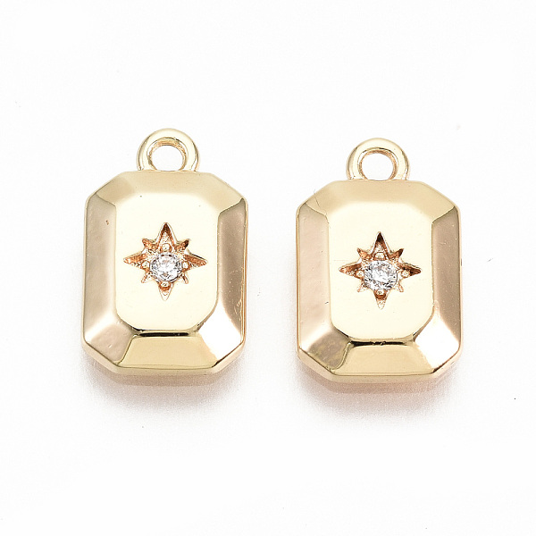 

PandaHall Brass Micro Pave Clear Cubic Zirconia Charms, Nickel Free, Rectangle with Star, Real 18K Gold Plated, 12x7.5x2mm, Hole: 1.2mm...
