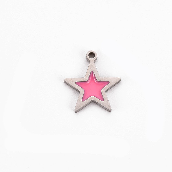

PandaHall 304 Stainless Steel Enamel Charms, Stainless Steel Color, Star, Hot Pink, 11.5x10x1mm, Hole: 1mm Stainless Steel+Enamel Star