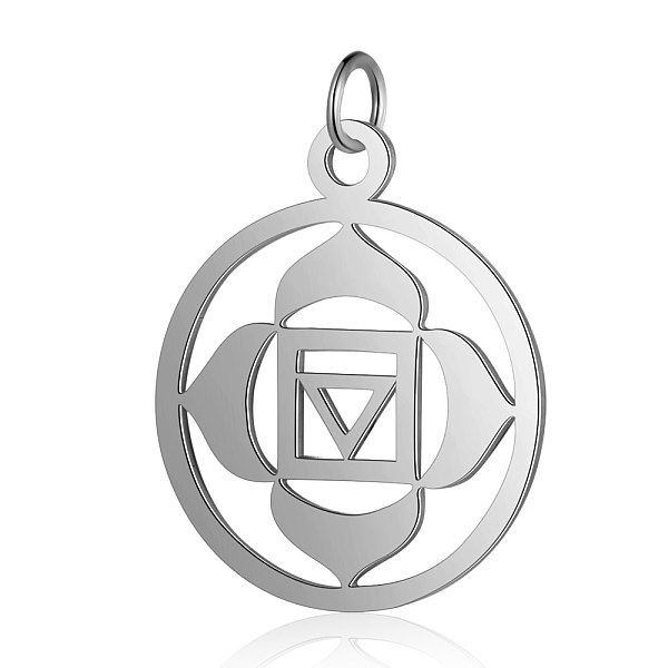 

PandaHall 304 Stainless Steel Pendants, Chakra, Muladhara, Flat Round with Flower, Stainless Steel Color, 22.5x19x1mm, Hole: 3mm 304...