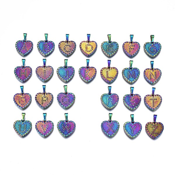 

PandaHall Ion Plating(IP) 304 Stainless Steel Pendants, Heart with Alphabet A~Z, Rainbow Color, 16x15.5x2mm, Hole: 5.5x2.5mm, about...