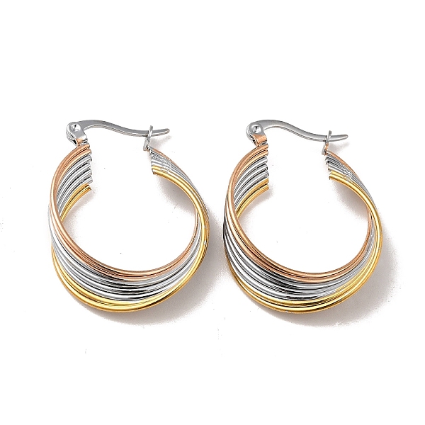 

PandaHall Tricolor 304 Stainless Steel Overlapping Circles Hoop Earrings for Women, Mixed Color, 33.5x24.5x6.5mm, Pin: 0.6x1mm 304 Stainless...